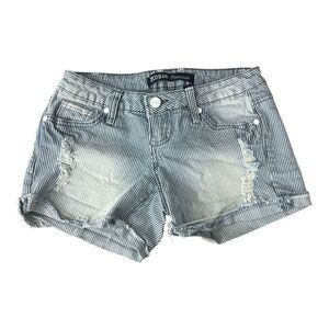 ZCO Jeans Premium Blue Striped Denim Jean Shorts Distressed Junior Size 1 Cotton